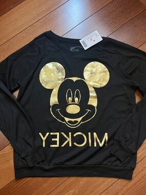 NWT Disney Gold Mickey Logo Long Sleeve Top